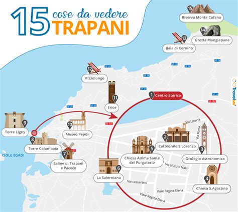 Mappa di Trapani con evidenziate le principali vie di accesso