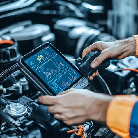 Mechanic using a diagnostic tool on a car