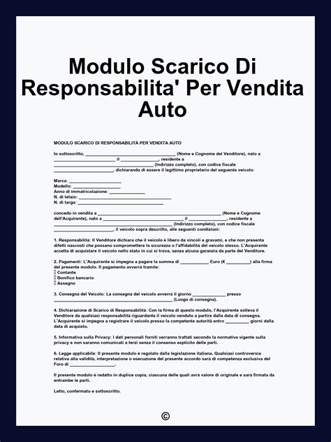 Documento di garanzia del veicolo