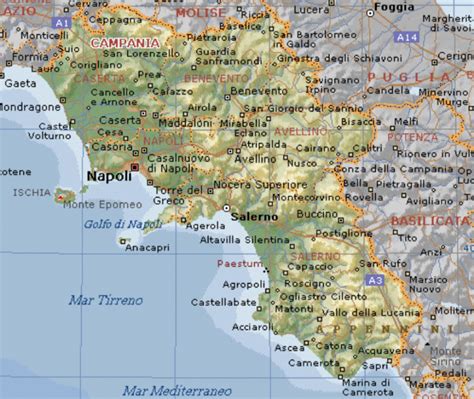 Mappa costiera della Campania con i golfi