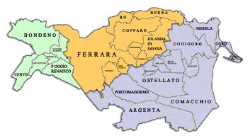 Mappa della provincia di Ferrara con i principali distretti industriali