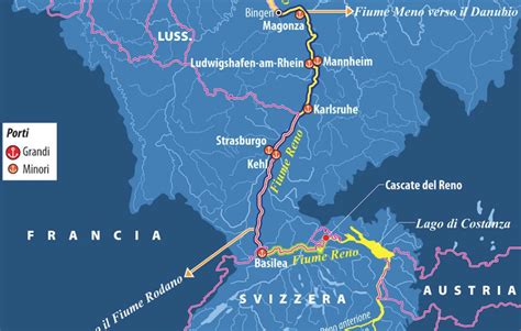 Mappa dei fiumi Reno e Rodano
