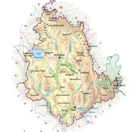 Mappa dell'Umbria con evidenziati i principali centri urbani e le posizioni dei concessionari Audi più vicini a Terni
