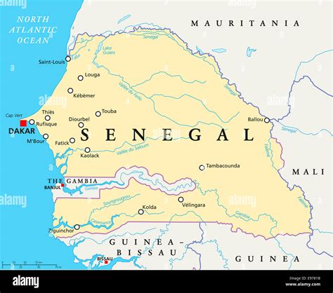 Mappa del Senegal con indicazione di Dakar