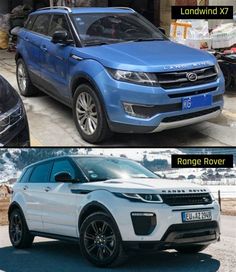 Infografica comparativa Landwind X7 vs Range Rover Evoque: dimensioni, prezzo, motore