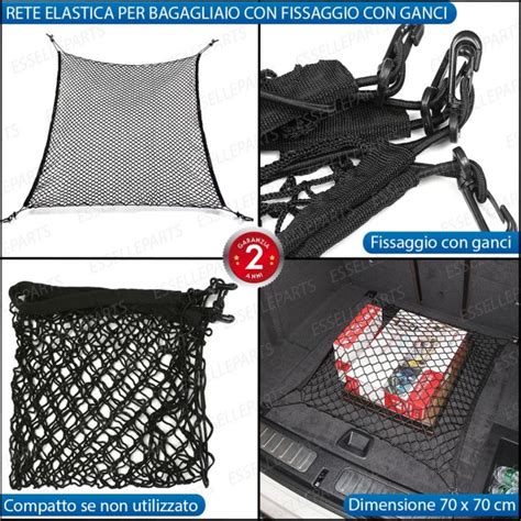 Dettaglio delle maglie strette e delle clip di fissaggio della rete bagagliaio
