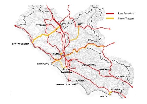 Mappa della rete ferroviaria regionale del Lazio con la linea FR3 evidenziata