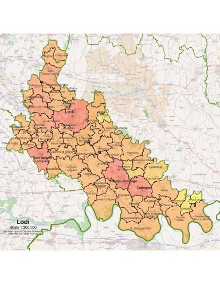 Mappa della provincia di Lodi con evidenziate le aree industriali