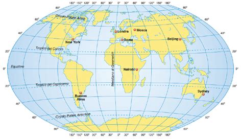 Mappa del mondo con meridiani e paralleli