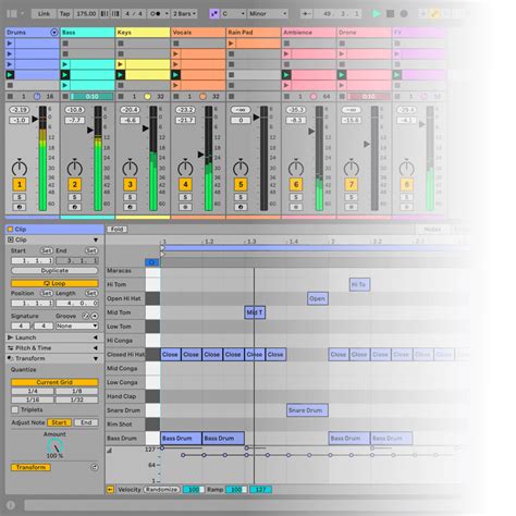 Interfaccia di Ableton Live con sezioni MIDI evidenziate