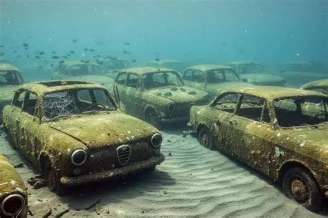 Immagine subacquea di auto sommerse nel lago di Como