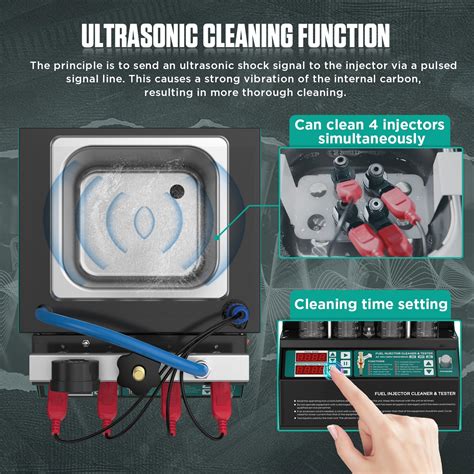 Un pulitore a ultrasuoni con iniettori di carburante immersi nella soluzione detergente