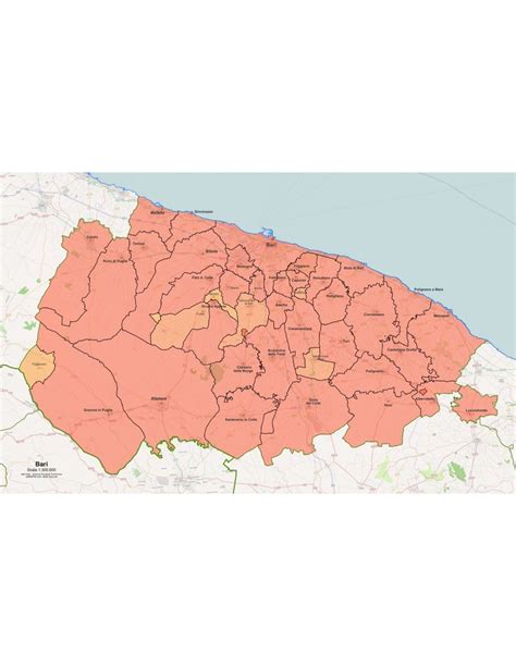 Mappa della provincia di Bari che evidenzia le principali città