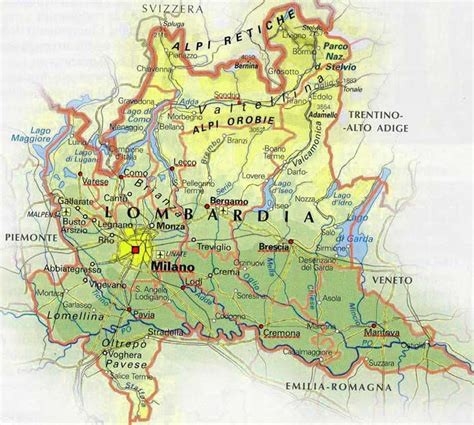 Mappa della regione Lombardia con evidenziata la posizione di Pavia
