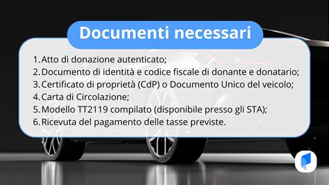 Tavola sinottica dei documenti necessari per la trascrizione del passaggio di proprietà di un veicolo