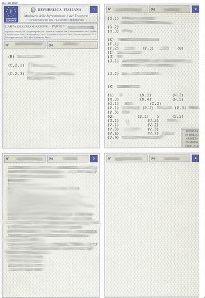 Italian car registration document example