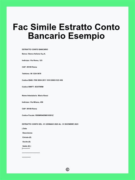 Esempio di estratto conto