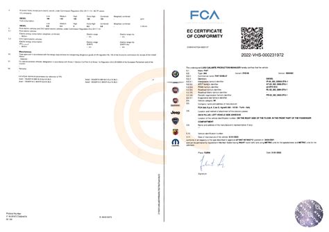 Esempio di Certificato di Conformità (COC)