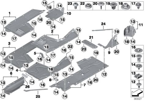 Diagramma esploso del sottoscocca BMW Serie 3 E46 con evidenziazione della protezione inferiore