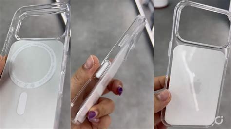 Smartphone con custodia trasparente che mostra il design originale e logo MagSafe