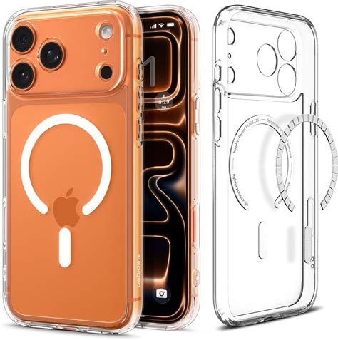 Mani che tengono un iPhone con custodia Spigen Ultra Hybrid MagSafe, evidenziando il grip