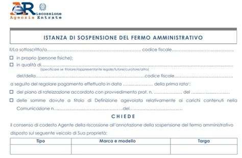 Documento di sospensione fermo amministrativo