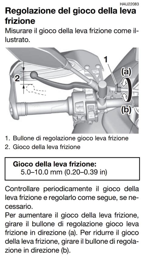Schema di regolazione del gioco della leva frizione