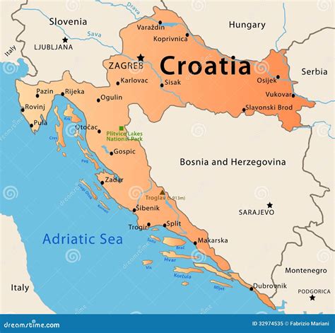 Mappa della Croazia con Zagabria evidenziata