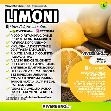Infografica sui benefici per la salute del limone