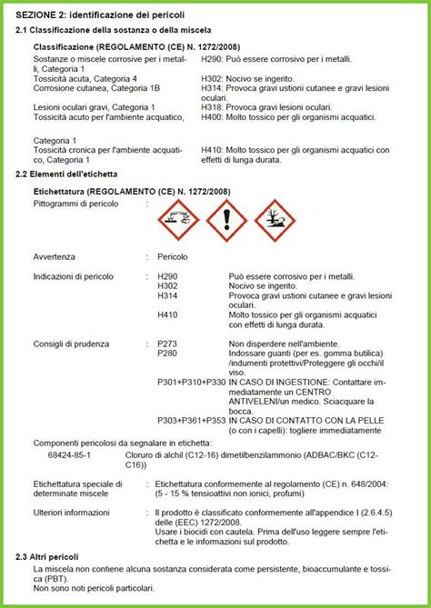Esempio Scheda di Sicurezza (SDS)