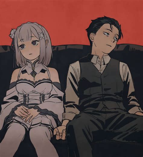 Subaru Natsuki ed Emilia che si tengono per mano
