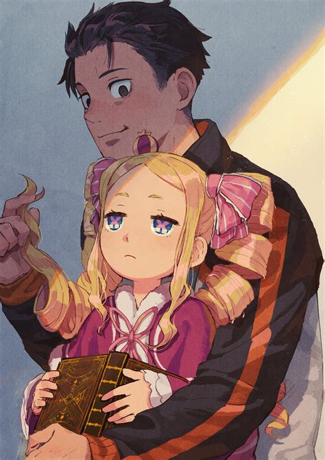 Subaru Natsuki e Beatrice in una posa comica