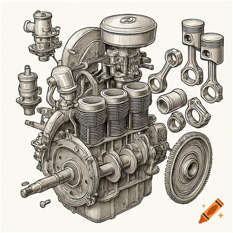Exploded view of a Volkswagen Touran engine block