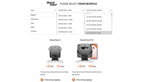 Screenshot dell'app RaceChip in funzione