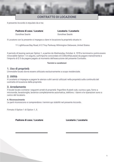 Schema di un contratto di locazione