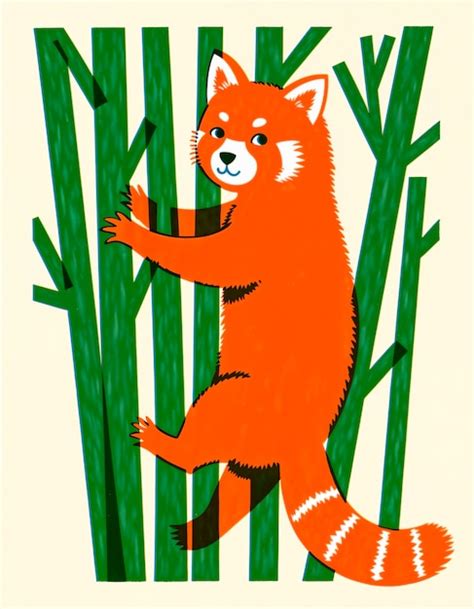 Illustrazione di un panda rosso che si arrampica su un albero di bambù