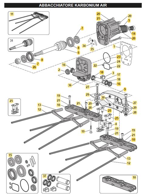Diagramma esploso di un abbacchiatore pneumatico mostrando i componenti interni