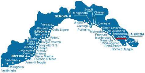 Mappa stilizzata della Liguria con Brugnato e Levanto evidenziati