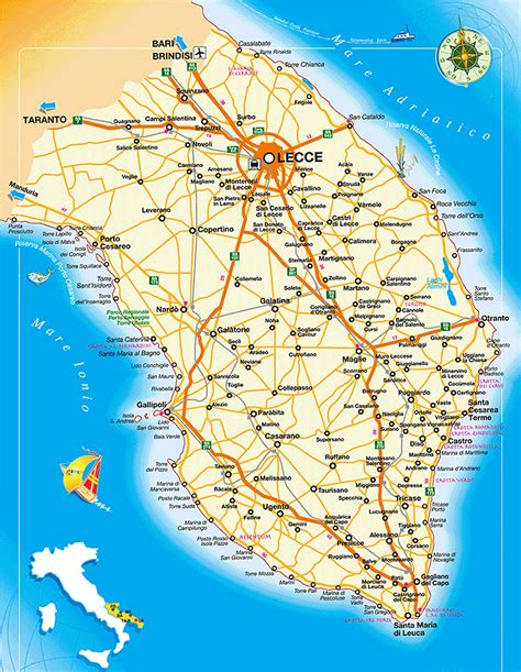 Mappa del Salento e delle aree limitrofe con indicazioni dei punti vendita auto