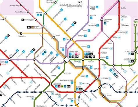 Mappa schematica della rete metropolitana di Milano con evidenziate le estensioni notturne