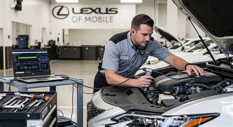Lexus technician working on an engine