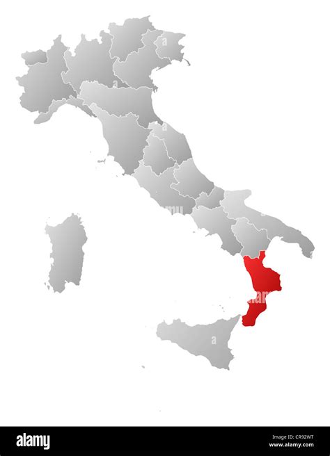 Mappa dell'Italia con la Calabria evidenziata