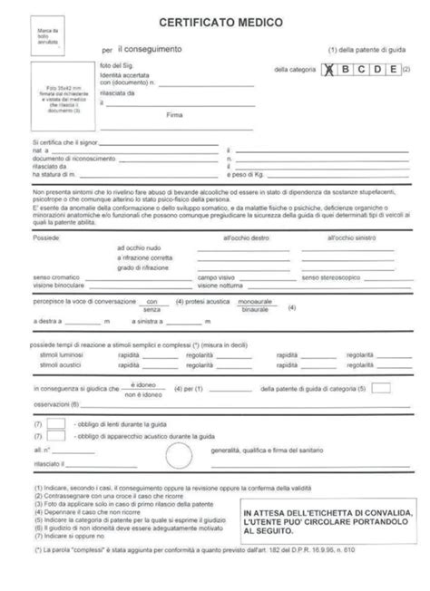 Patente di guida e certificato medico