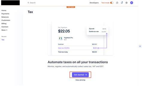 Interfaccia Stripe Tax