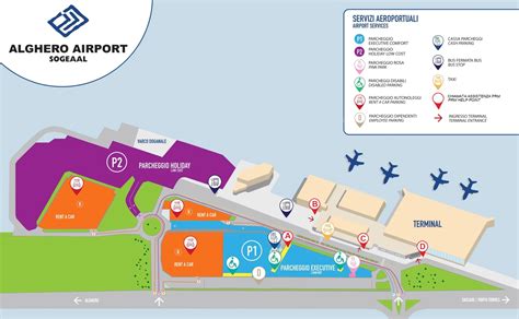 Mappa Aeroporto di Alghero-Fertilia con indicazione aree noleggio auto
