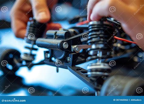 Close-up of vintage RC car suspension components
