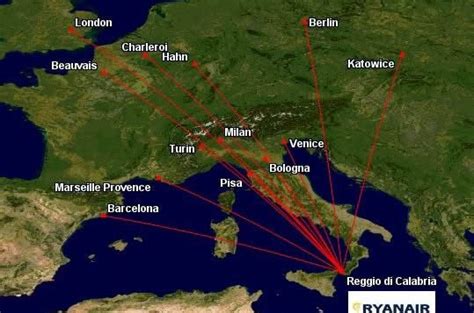 Mappa delle rotte di Ryanair in Europa e Nord Africa