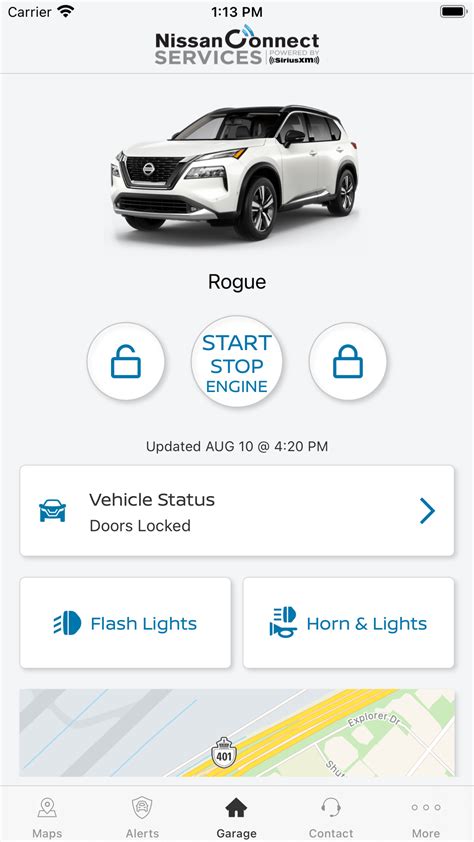 Schermata dell'app NissanConnect Services su smartphone