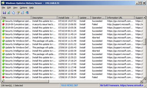 Screenshot di Nirsoft Windows Updates History Viewer