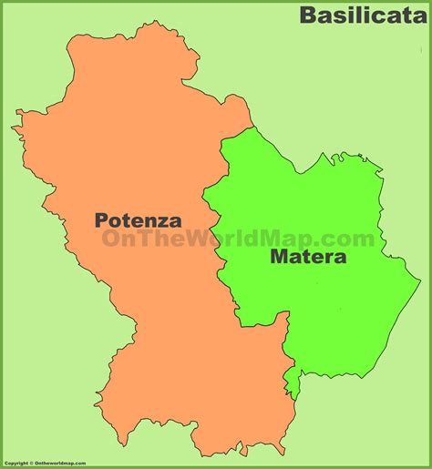 Mappa della Basilicata con evidenziate le province
